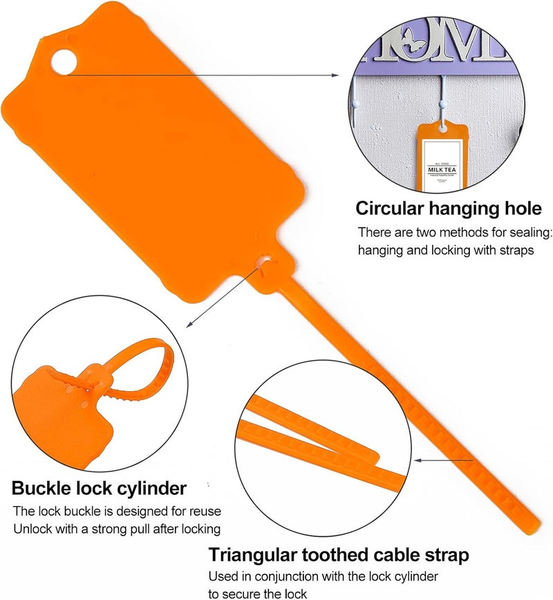 LeadSeals 100pcs Blank Plastic Tags for Labeling Reusable Hanging Tags Ties Key Tag Storage Labels Waterproof Plastic Mark Label Writable Hang Sign with One Marker Pen (Orange) - Image 4